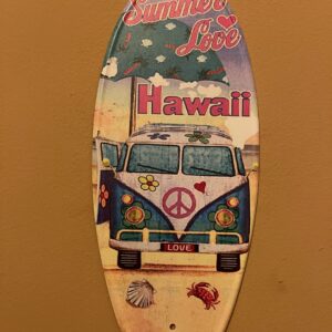 Placa decorativa de metal tipo pez  kombi tabla de sur hawaii