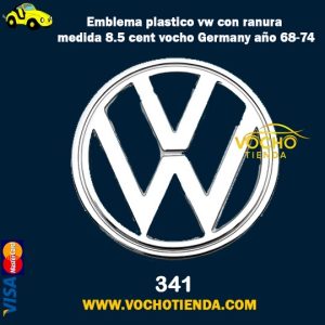 Emblema plastico vw con ranura medida 8.5 cent vocho Germany año 68-74